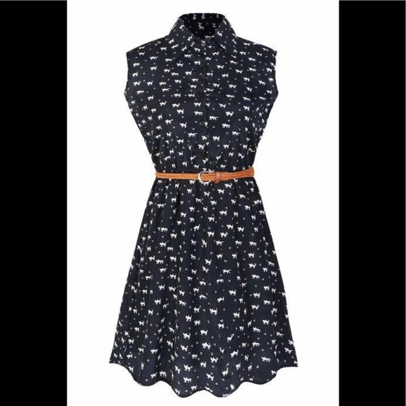Kitty cat print navy blue dress - Picture 3 of 4